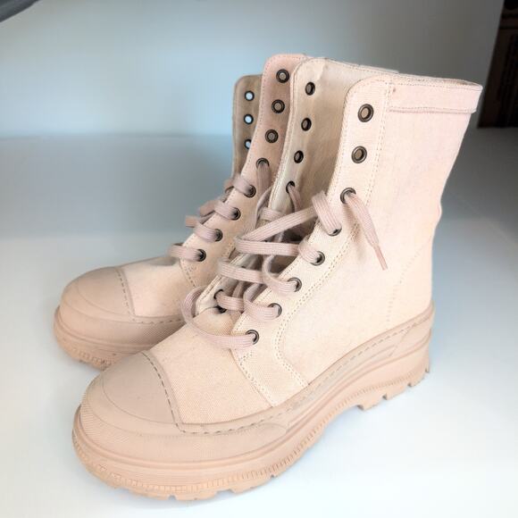 Free People Camp Out Canvas Combat Boot Tan‎ Lug Heel Chunky Streetwear 38 7.5-8 - Picture 4 of 13